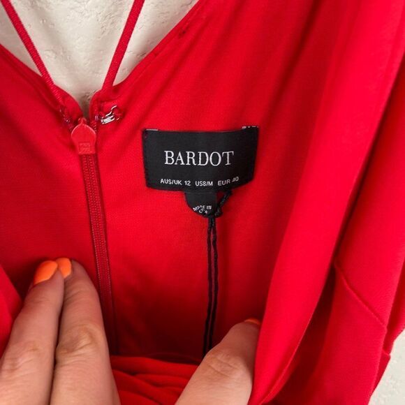 Bardot Sexy Red Wrap Midi Dress Slit Lipstick Size 8 Medium - Picture 7 of 10